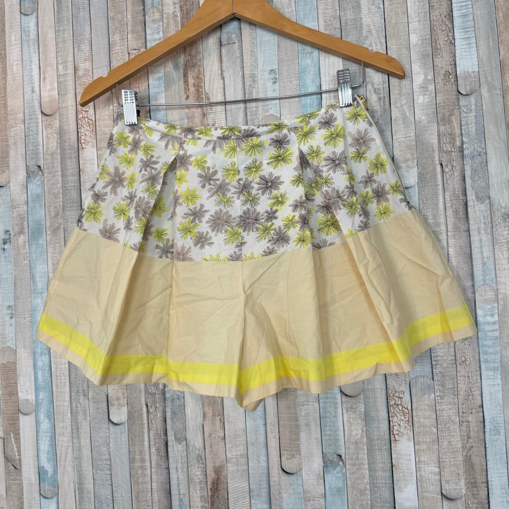New Suno‎ 6 Floral Pleated High Waisted Shorts Yellow Preppy Girly Cotton NWT